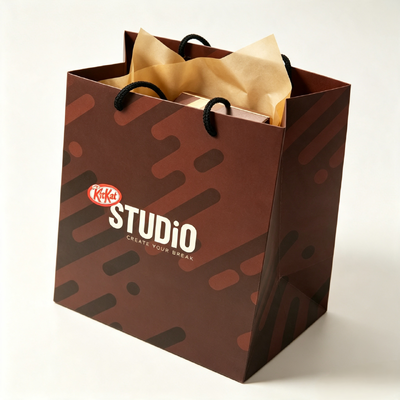 Buen precio Bolsas de Regalo Recicladas Bolsas de Papel Verticales con Obra de Arte Impresa Personalizada y Asas de Cuerda Negra para Empaquetado y Marketing Minorista en línea
