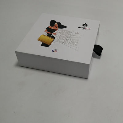 Buen precio Caja de papel de empaquetado del cajón de la cartulina de las cajas del maquillaje blanco con la cinta negra en línea